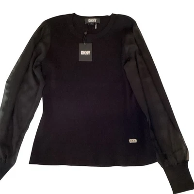 Suéter Pullover Donna Karan Negro Nuevo Transparente Mangas Largas Foto 1 de 4