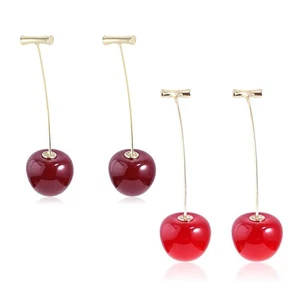 2 Paar Kirsch Ohrringe, Rot, Tropfen, Kirsche Süße Ohrringe, Baumeln, Frauen Und - Bild 1 von 6