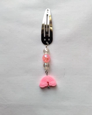 Pink Rainbow Hair Clip Barrette Bead Linear Dangle Handmade Accessory - Image 1 of 3