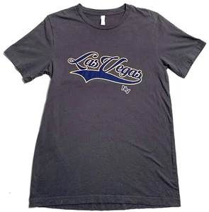 Camiseta de algodón de manga corta gris cuello redondo con logotipo de vinilo de Las Vegas talla mediana - Imagen 1 de 7