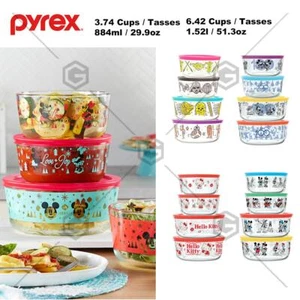 Pyrex 4 Glass Food Storage lock Containers with lid Hello Kitty Mickey Star Wars - Picture 1 of 34