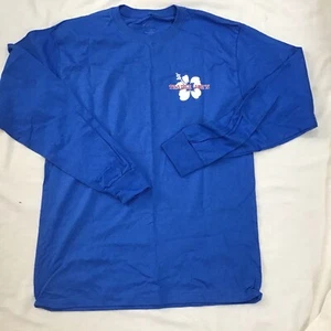 Trader Joe's Long Sleeve M Employee T-Shirt Hibiscus Size Medium Blue NEW - Picture 1 of 2