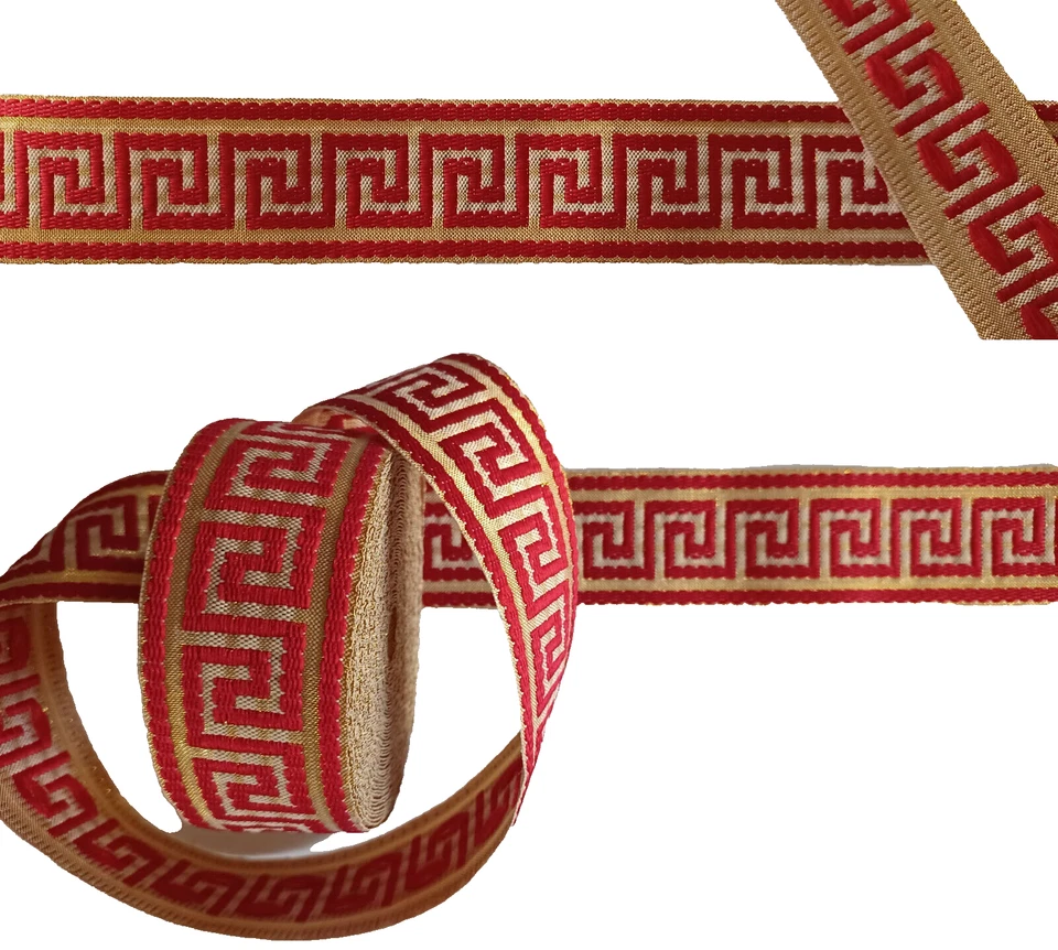 3 yardas. Cinta de llave griega Wright's metálica dorada/roja bordada 1 3/8" Foto 1 de 1