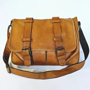 Claire Chase Brown Camel Leather Laptop Messenger Bag Briefcase Buckle M976.3 - Picture 1 of 9