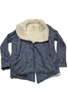 GREEN TEA Blue Heather Open Front Cardigan Womens Large Sherpa Lined - Picture 1 of 10