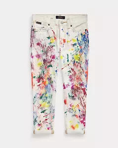 Polo Ralph Lauren Girl Whit Denim Paint Splatter Astor Slim Boyfriend Jean Sz 8 - Picture 1 of 7