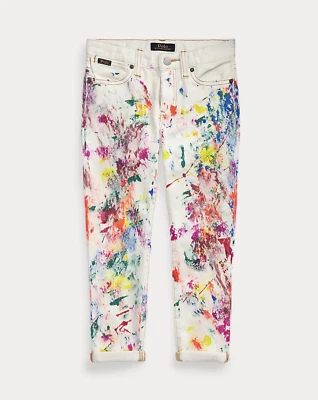 Polo Ralph Lauren Girl Whit Denim Paint Splatter Astor Slim Boyfriend Jean Sz 8 - Image 1 of 4