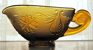 Tiara Indiana Glass Amber Sandwich Gravy Sauce Boat - Picture 1 of 10