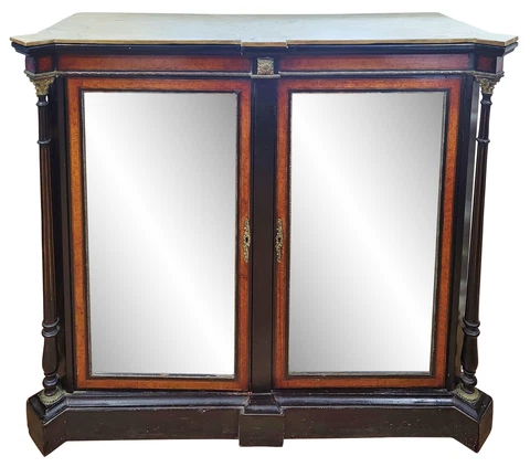 Antique 19th C FRENCH Napoleon III MIRROR Door SIDEBOARD Credenza SERVER Cabinet Cover