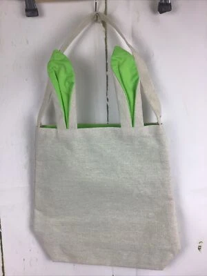 "Bolso de lona con orejas y forro de conejo de Pascua verde con mango 12"" x 12"" nuevo" Foto 1 de 4