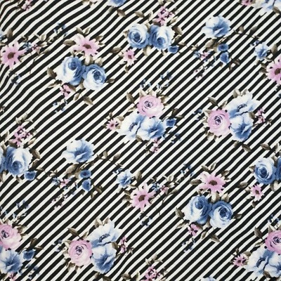 Stripes and Floral Stretch Knit Fabric Apparel Weight 1.5yds Pastel Flowers - Image 1 of 4