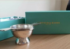 FORTNUM AND MASON SILVER PLATED ART DECO DOUBLE- HANDLED TEA STRAINER