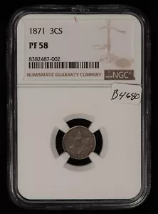 1871 3c Silver Three Cent Piece Trime - Proof - 960 Mintage - NGC PF 58 - B4680 - Picture 1 of 10