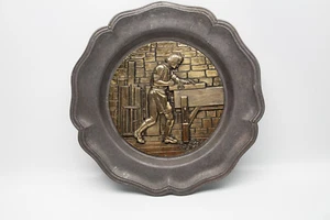 Vintage Mid Century Castleware Pewter Plate Carpenter working with Plane - Picture 1 of 10