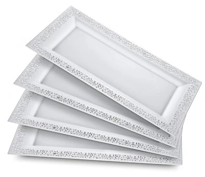 Yumchikel-Decorative Plastic Serving Tray & Platter Set (4pk) - White Disposable - Image 1 of 4