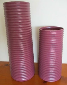 YELLOW GOAT DESIGNS 2 Matching Large Ceramic Vases Urn Purple Plum Ribbed - Picture 1 of 6