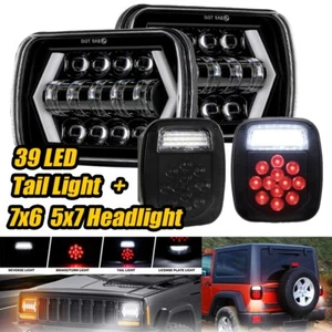 LED Tail Light Turn Signal+7x6 5x7" Headlight DRL For Jeep Wrangler YJ 1987-1995 - Picture 1 of 12