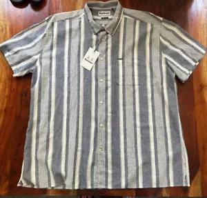 BARBOUR NWT NEW Men's Button Up Short Sleeve Stripe Thewles Linen Blend XXL - Picture 1 of 9
