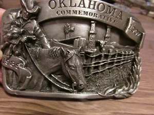 Oklahoma Commemorative Belt Buckle-Silver Metal - 1984 - Heavy - Picture 1 of 4