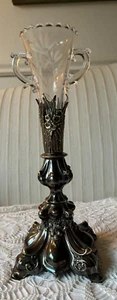 Signed Antique German HA Jurst Berlin Silver-Plated Centerpiece w/Glass Vase 13" - Picture 1 of 21