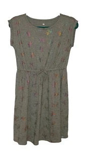 Girls XXL Size 16 Gray Short Sleeve Jersey Dress With Shimmery Rainbow Unicorns - Picture 1 of 4