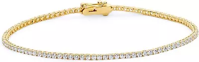 3 Ct Round Created Diamond Tennis Bracelet 2 mm Solid 14K Yellow Gold 7.25" - Image 1 of 2