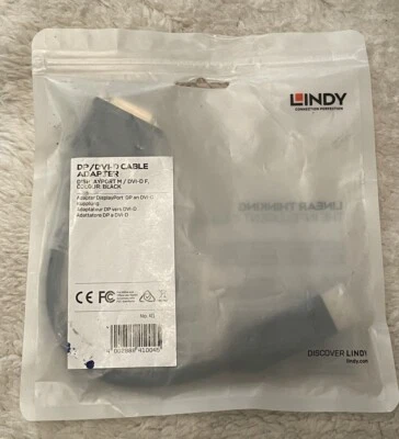 LINDY 41004 Monitor Adapterkabel, DisplayPort Stecker zu DVI-Buchse, 15 cm - Bild 1 von 3