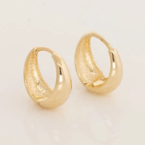 14K REAL Solid Gold Mini Chunky Hinge Hoop Earrings Huggie Piercing Jewelry - Picture 1 of 6