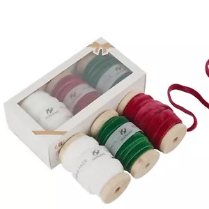 Velvet Ribbon 3/8 inch Double Face Red/White/Green Velvet Ribbon Set for Gift... - Picture 1 of 8