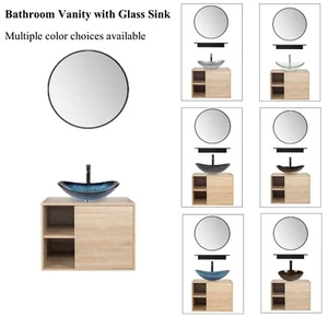 24" Floating Bathroom Vanity with Glass Sink Set - Picture 1 of 72