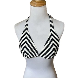 H&M Black Off White Striped Bikini Top Size 6 - Picture 1 of 7