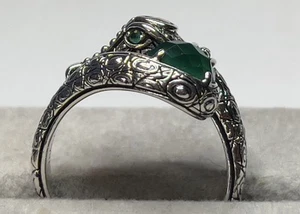 John Hardy JAI Spiral Sterling & 14k Gold Crocodile Ring w/ Green Stone Size 11 - Picture 1 of 24