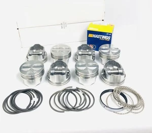 Set of 8 Cast Flat Top Pistons and Cast Rings combo compatible with 1967-85 C... - Picture 1 of 4