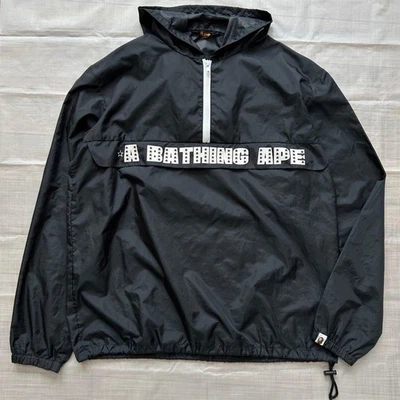 A Bathing Ape Vintage 90s Polyester Black Hoodie Jacket L Japan Made - Image 1 of 4