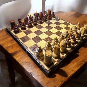 🔥Vintage Handmade Wooden Chess ♟️ Figures Set With Box For Play - Picture 1 of 19