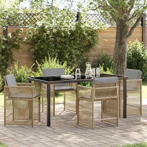 Garten Essgruppe 5tlg Beige Poly Rattan 80x80x73 cm Tisch & 4 Stühle Kompakt XL - Bild 1 von 10