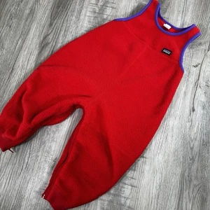 Vintage Patagonia Fleece Overalls 3T Warm Red Snowbibs Made In USA Zip Crotch - Picture 1 of 10
