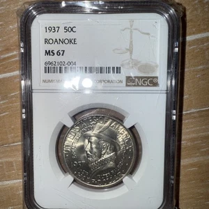 1937 P Roanoke Commemorative 90% Silver Half Dollar NGC MS 67, Investment Grade! - Picture 1 of 2