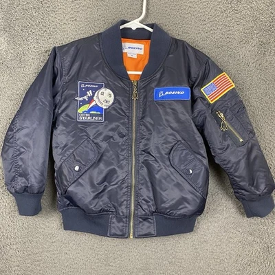 Boeing Flight Jacket Boys Sz M Blue Bomber Patches Flight Authentic NASA - Image 1 of 4