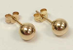 Vintage 9ct Yellow Gold Earrings Classic Ball Studs Plain Finish Everyday Wear - Picture 1 of 9