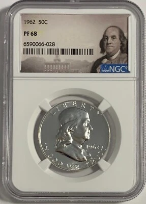 1962 NGC PF68 Proof Franklin Half Dollar 50c 90% Silver Portrait Label - Image 1 of 3