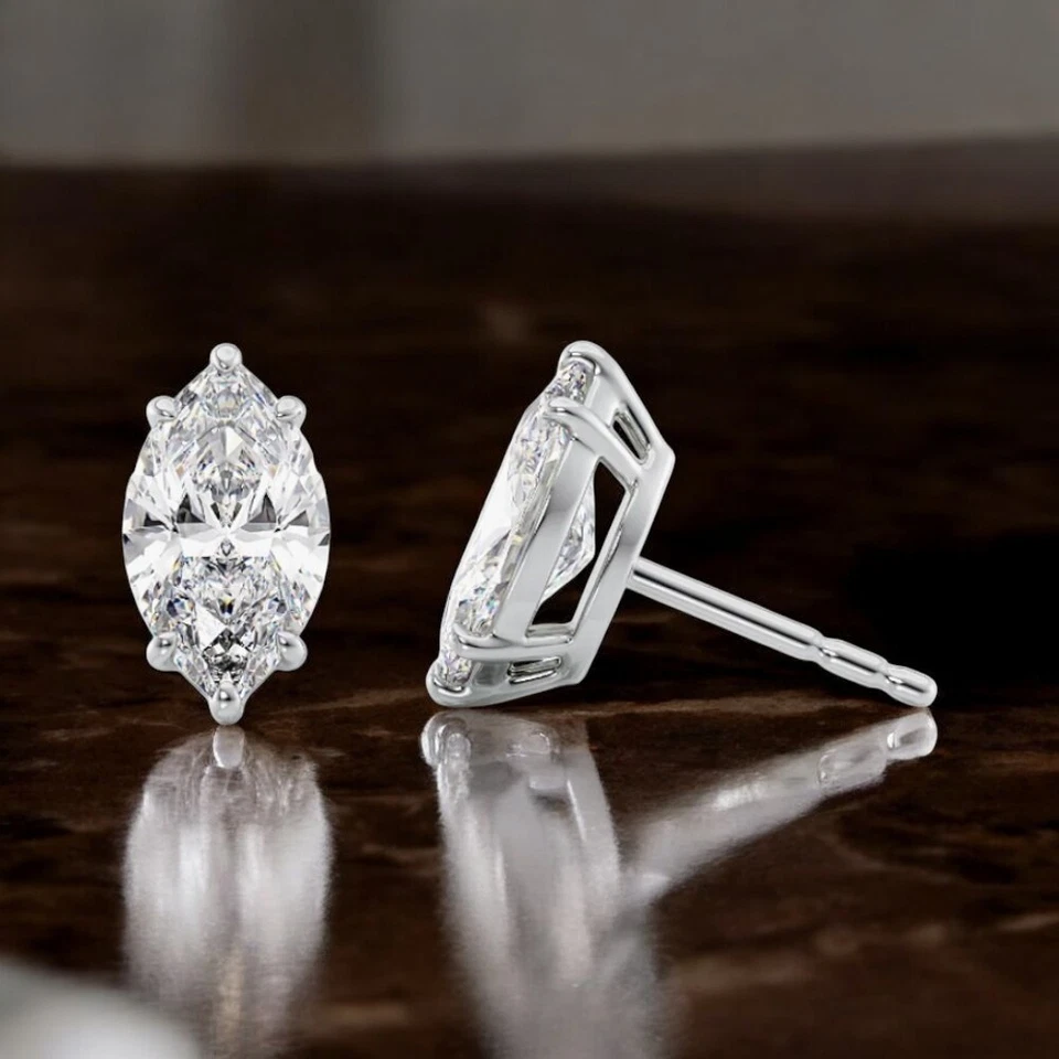 Diamond Wedding Earring Lab Grown Marquise 2.00 Ct IGI 14k White Gold Certified - Image 1 of 4
