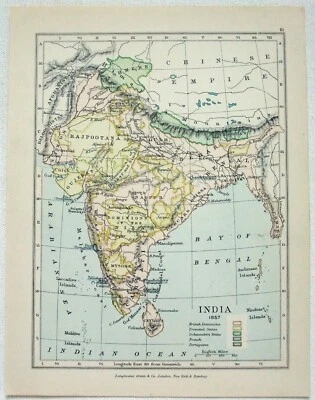 India in 1857 - Antique Map. Printed in 1905 by Longmans Green - Image 1 of 3