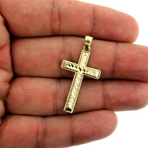 Mens 10K Yellow Gold Diamond Cut Nugget Cross Charm Pendant, 10KT Real Gold - Picture 1 of 6