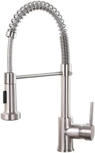 Grifo de cocina Ntipox de latón macizo con una sola manija rociador de níquel cepillado - Imagen 1 de 7