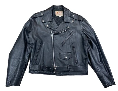Chaqueta de moto vintage de cuero excelente negra talla 44R EE. UU. Foto 1 de 4