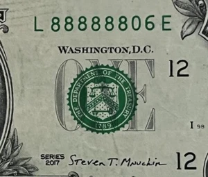 (( 6 IN A ROW )) $1 2017 (( 88888806)) FANCY SERIAL NUMBER CURRENCY - Picture 1 of 3