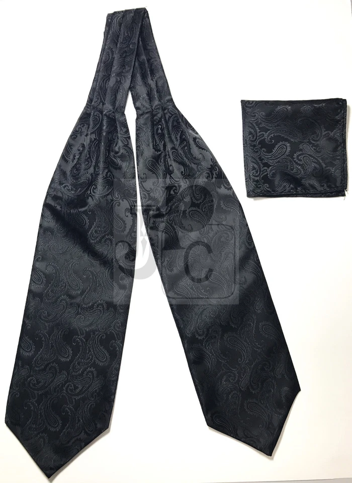 Hombres Negro Paisley Italia Diseño Estilo Libre Informal Ascot Corbata Y Bolsillo Cuadrado Foto 1 de 1