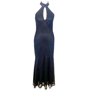 JESSICA McCLINTOCK Gunne Sax Halter Maxi Dress Women Size 8 Black Elegant - Picture 1 of 14