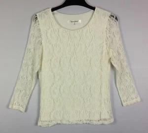 TRAVELSMITH Blouse Womens Med Cream Lace Lined Pullover 3/4 Sleeves Stretch - Picture 1 of 7
